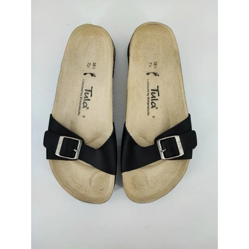 Tula by Birkenstock Women's Madrid Black Leather Slide Sandals Size 7.5 US - Picture 5 of 8